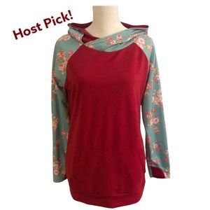 Red and Floral Double-Hooded Hoodie